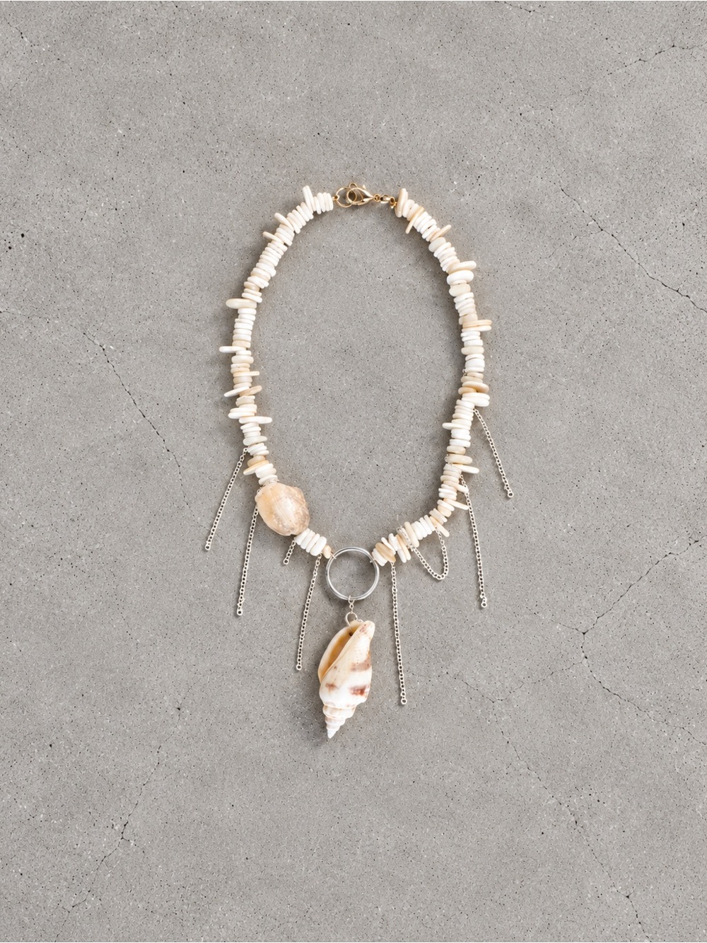Natural Cream Shell Necklace with Silver Accent Ring